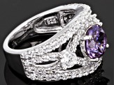 Purple Lab Sapphire And White Cubic Zirconia Rhodium Over Sterling Silver Ring 5.17ctw