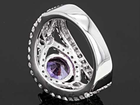 Purple Lab Sapphire And White Cubic Zirconia Rhodium Over Sterling Silver Ring 5.17ctw