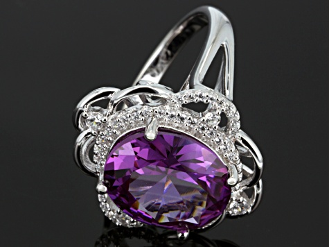 Purple Lab Created Sapphire And White Cubic Zirconia Rhodium Over Sterling Silver Ring 8.79ctw