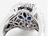 Blue And White Cubic Zirconia Rhodium Over Sterling Silver Ring 8.06ctw