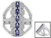 Blue And White Cubic Zirconia Rhodium Over Sterling Silver Ring 4.36ctw