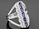 Blue And White Cubic Zirconia Rhodium Over Sterling Silver Ring 4.36ctw