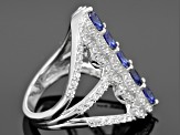Blue And White Cubic Zirconia Rhodium Over Sterling Silver Ring 4.36ctw