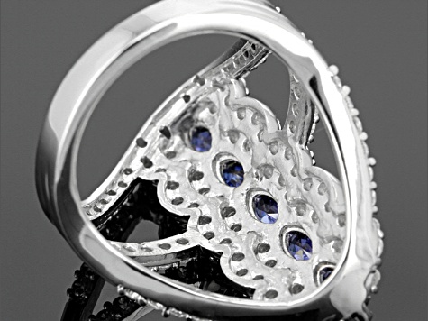 Blue And White Cubic Zirconia Rhodium Over Sterling Silver Ring 4.36ctw