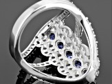 Blue And White Cubic Zirconia Rhodium Over Sterling Silver Ring 4.36ctw