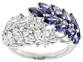 Blue And White Cubic Zirconia Rhodium Over Silver Ring 4.16ctw