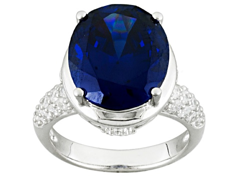 Blue And White Cubic Zirconia Rhodium Over Sterling Silver Ring 14.87ctw