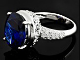 Blue And White Cubic Zirconia Rhodium Over Sterling Silver Ring 14.87ctw