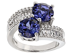 Blue And White Cubic Zirconia Silver Ring 5.98ctw