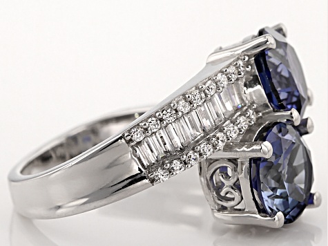 Blue And White Cubic Zirconia Silver Ring 5.98ctw