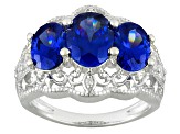 Blue And White Cubic Zirconia Rhodium Over Silver Ring 4.92ctw