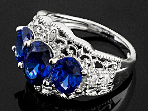 Blue And White Cubic Zirconia Rhodium Over Silver Ring 4.92ctw