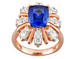 Blue And White Cubic Zirconia 18k Rose Gold Over Sterling Silver Ring 6.58ctw