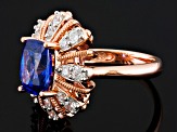 Blue And White Cubic Zirconia 18k Rose Gold Over Sterling Silver Ring 6.58ctw