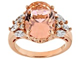 Morganite Simulant And White Cubic Zirconia 18k Rose Gold Over Silver Ring 7.06ctw