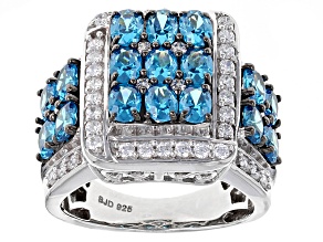 Blue And White Cubic Zirconia Rhodium Over Sterling Silver Ring 5.90ctw
