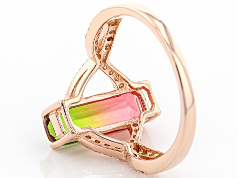 Watermelon Tourmaline Simulant And White Cubic Zirconia 18k Rose Gold Over Silver Ring 0.38ctw