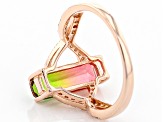 Watermelon Tourmaline Simulant And White Cubic Zirconia 18k Rose Gold Over Silver Ring 0.38ctw