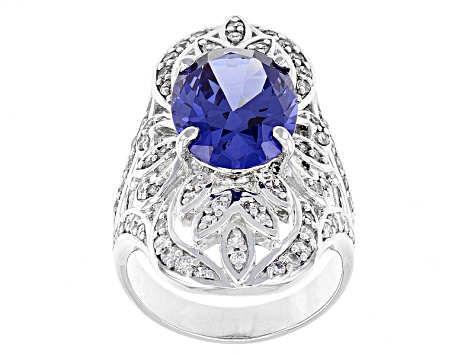 Blue And White Cubic Zirconia Rhodium Over Sterling Silver Ring 11 ...