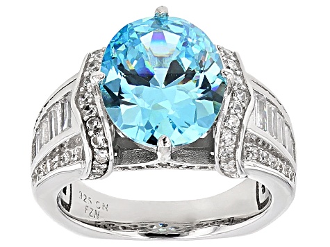 Blue And White Cubic Zirconia Rhodium Over Sterling Silver Ring 10.17ctw
