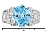Blue And White Cubic Zirconia Rhodium Over Sterling Silver Ring 10.17ctw