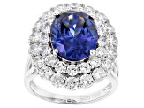 Blue & White Cubic Zirconia Rhodium Over Sterling Silver Center Design Ring 12.90ctw