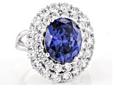 Blue & White Cubic Zirconia Rhodium Over Sterling Silver Center Design Ring 12.90ctw