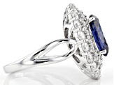 Blue & White Cubic Zirconia Rhodium Over Sterling Silver Center Design Ring 12.90ctw