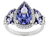 Blue & White Cubic Zirconia Rhodium Over Sterling Silver Center Design Ring 6.25ctw