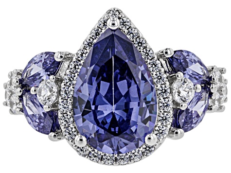 Blue & White Cubic Zirconia Rhodium Over Sterling Silver Center Design Ring  6.25ctw