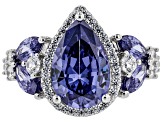 Blue & White Cubic Zirconia Rhodium Over Sterling Silver Center Design Ring 6.25ctw