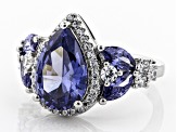 Blue & White Cubic Zirconia Rhodium Over Sterling Silver Center Design Ring 6.25ctw