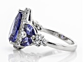 Blue & White Cubic Zirconia Rhodium Over Sterling Silver Center Design Ring 6.25ctw