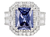 Blue And White Cubic Zirconia Rhodium Over Sterling Silver Ring 10.22CTW