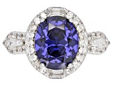 Blue & White Cubic Zirconia Rhodium Over Sterling Silver Center Design Ring 7.28ctw