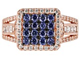 Blue And White Cubic Zirconia 18K Rose Gold Over Sterling Silver Ring 2.66CTW