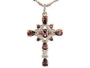 Blush And White Cubic Zirconia 18K Rose Gold Over Sterling Silver Cross Pendant With Chain 5.87ctw