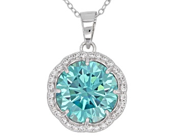 Picture of Blue And White Cubic Zirconia Rhodium Over Sterling Silver Pendant With Chain 12.10CTW