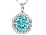 Blue And White Cubic Zirconia Rhodium Over Sterling Silver Pendant With Chain 12.10CTW