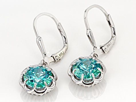 Blue Cubic Zirconia Rhodium Over Sterling Silver Earrings 6.70CTW