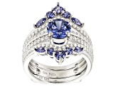 Blue And White Cubic Zirconia Rhodium Over Sterling Silver 4.19CTW