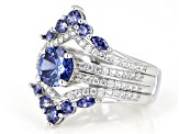 Blue And White Cubic Zirconia Rhodium Over Sterling Silver 4.19CTW