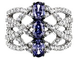 Blue And White Cubic Zirconia Rhodium Over Sterling Silver Ring 4.80CTW