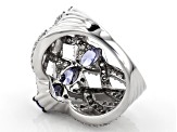 Blue And White Cubic Zirconia Rhodium Over Sterling Silver Ring 4.80CTW