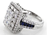 Blue And White Cubic Zirconia Rhodium Over Sterling Silver Ring 4.14CTW