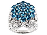 Blue And White Cubic Zirconia Rhodium Over Sterling Silver Ring 7.76CTW