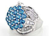 Blue And White Cubic Zirconia Rhodium Over Sterling Silver Ring 7.76CTW