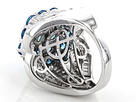 Blue And White Cubic Zirconia Rhodium Over Sterling Silver Ring 7.76CTW