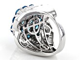 Blue And White Cubic Zirconia Rhodium Over Sterling Silver Ring 7.76CTW