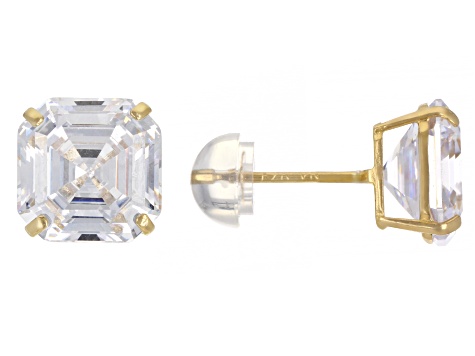 A&M 14K Yellow Gold 7mm Square Cubic Zirconia Stud Earrings